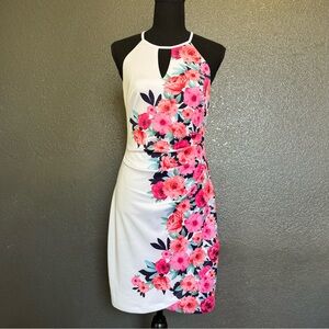 Guess LA Pink floral/White keyhole halter dress size 6